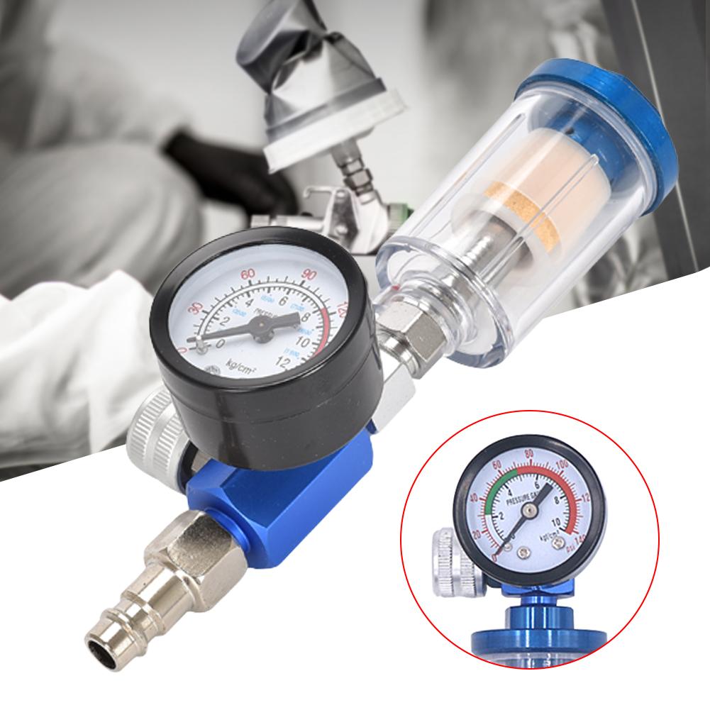 HVLP Sprayer Air Regulator Pressure Gauge +In-line Water Trap Filter JP/EU/US Adapter Air Pressure Regulator Gauge for Airbrush