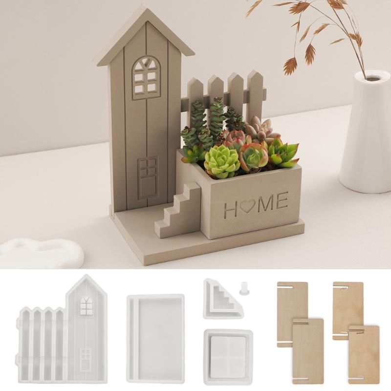 House Shaped Silicone Candle Holder Moulds for Epoxy Resin, Candle Container, Home Decoration, Succulents Planter Molds
