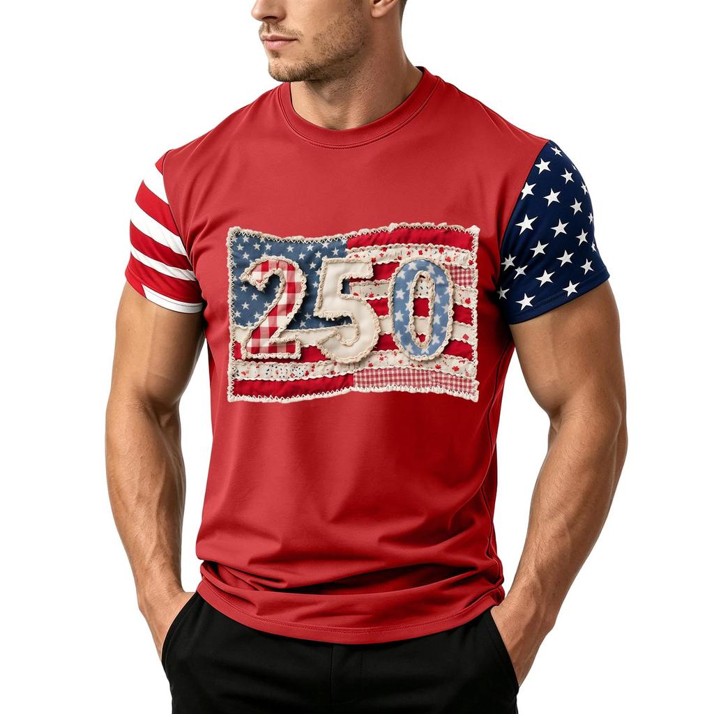 Men's Independence Day Flag Print Short Sleeve T-Shirt, Loose Casual Daily Summer Tops