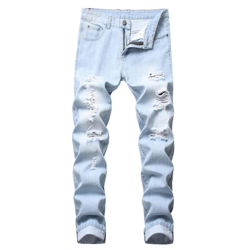 Men's New Fashion Elastic Personality Stretch Ripped Personality Denim Trousers