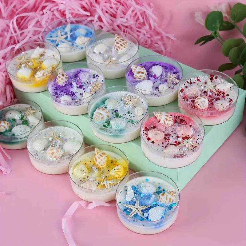 Seashell Themed Scented Candle Gift Set with Pearl and Glitter Accents Perfect for Valentine's Day Gift 6 Piece Scented Candle