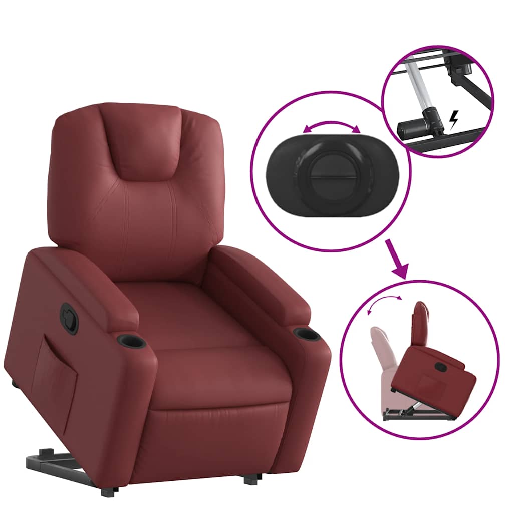 Recliner Chair with Rising Function Burgundy Artificial Leather