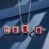 Jewelry Copper Bottom Gold-Plated Retro Simulation Red Corundum Square Diamond Wind Set Female 6 * 8-5 * 7
