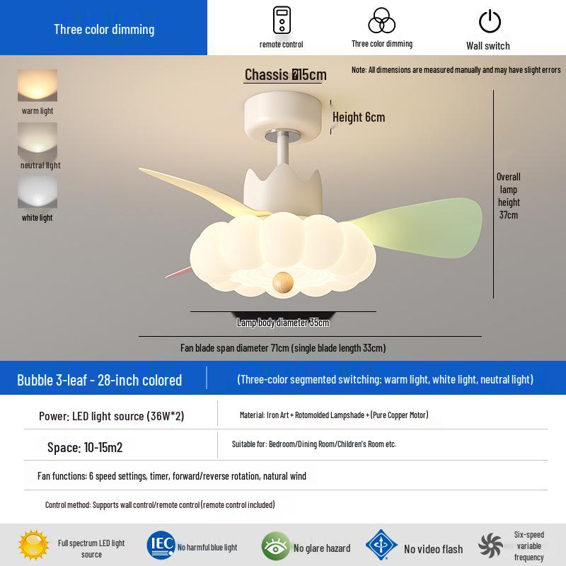 Silent LED Ceiling Fan Light for Children's Room and Study