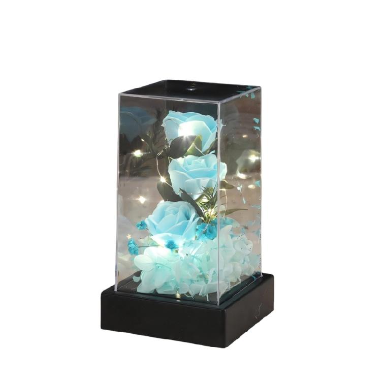 

Preserved Rose Forever Flower with Led Light Artificial Flower Lasts in Acrylic Box Handmade Rose Flower Unique Gift синій