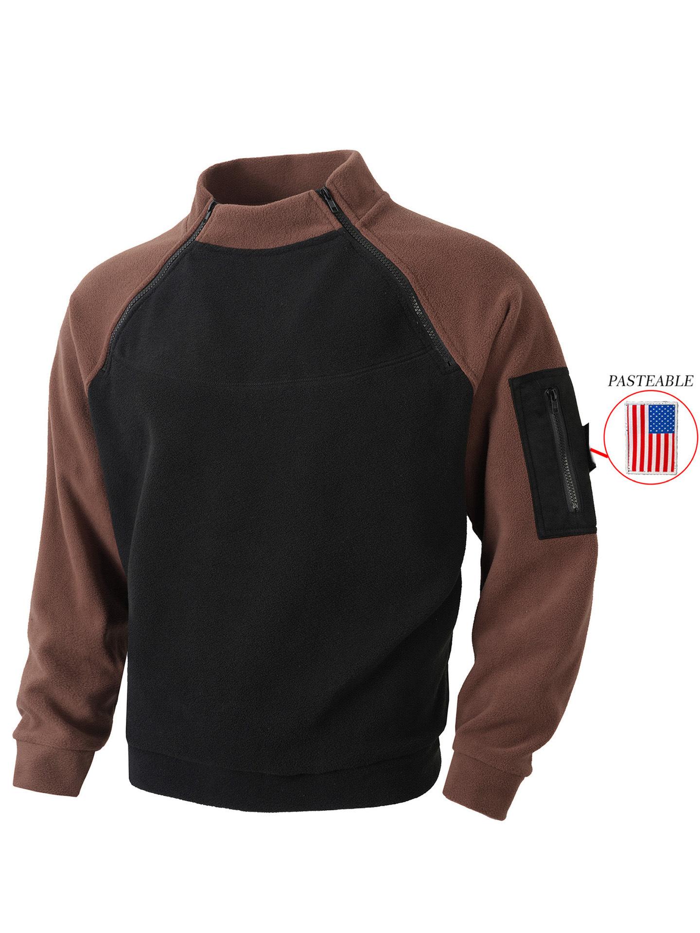 Осень Зима Приталенный Пуловер с Воротником Стойкой и Длинными Рукавами Индивидуальный Ветрозащитный Удобный Приятный к Коже Дышащий Топ Повседневная Коралловая Велюровая Куртка Мужская XXXL темно-коричневого