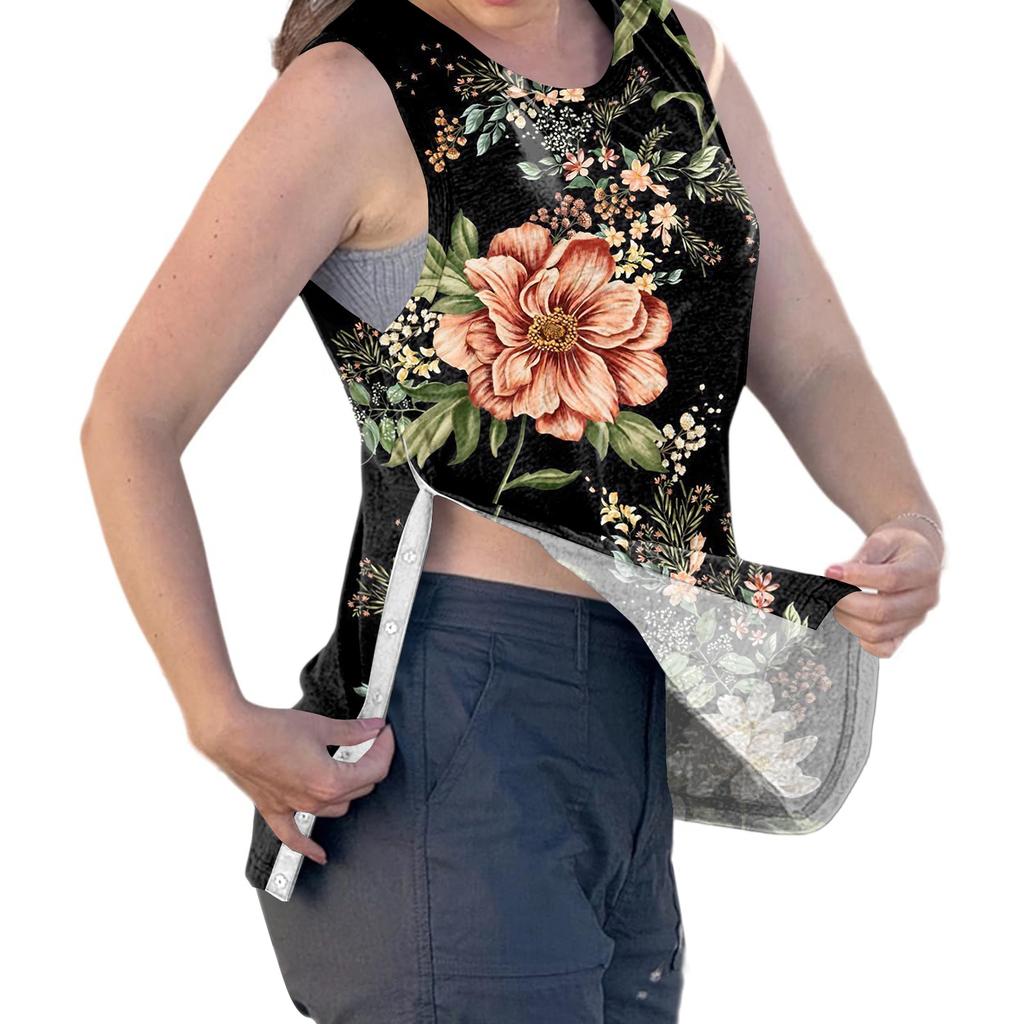 Damen Adaptive Kleidung Schulter-Erholungsshirt Reißverschluss vorne Ärmellos Florales Muster Oberteil zum einfachen Anziehen