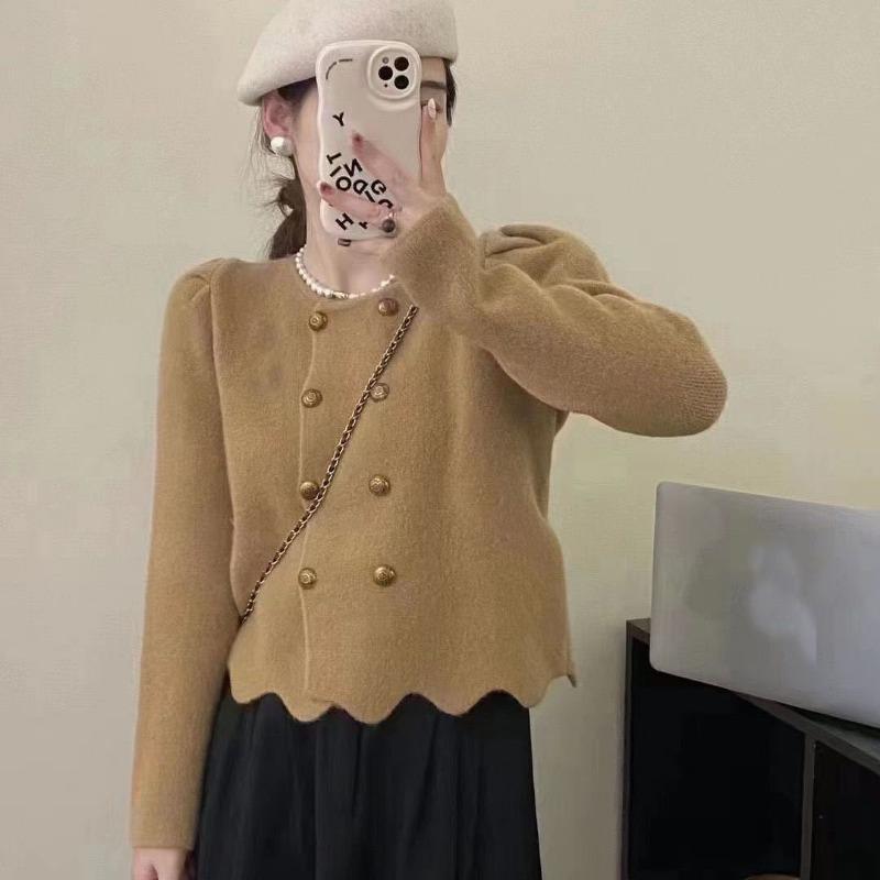 Design cu margini ondulate la două piept pentru tricotaje de toamnă și iarnă, cardigan cu temperament, jachetă de tricotaj pentru femei