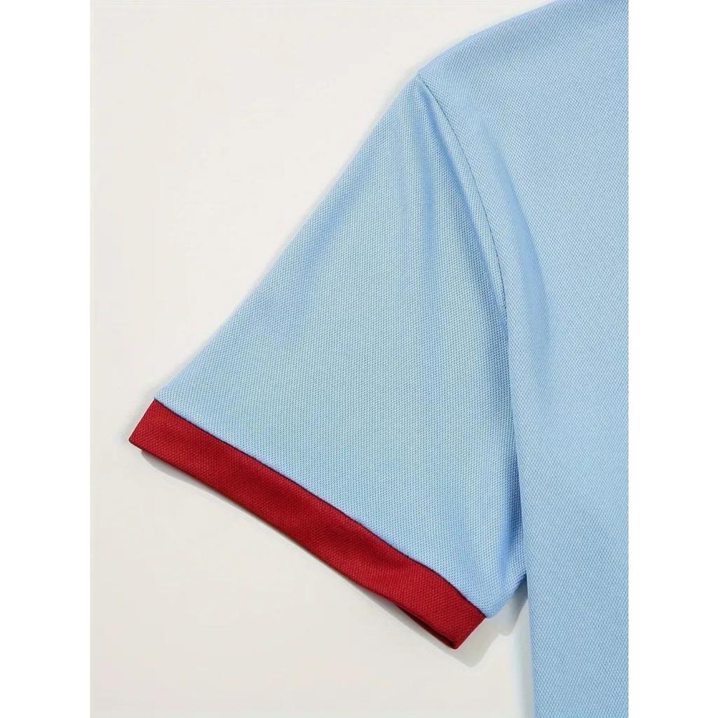 Fashion Men's Summer New Chest Fake Pockets Splicing Colour Blocking Casual Sports Polo Shirt Tops