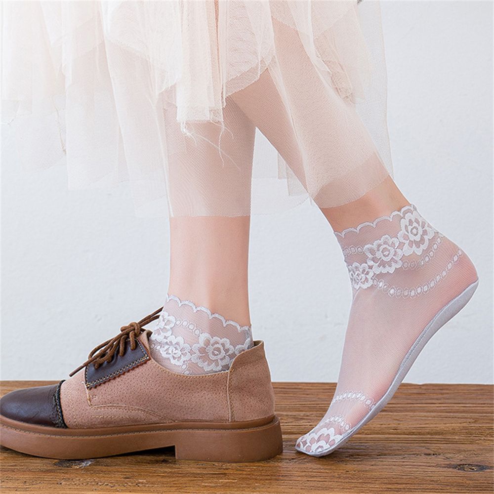 Women Anti skid Liner Summer Lace Socks Cotton Hosiery Boat Socks Low Cut