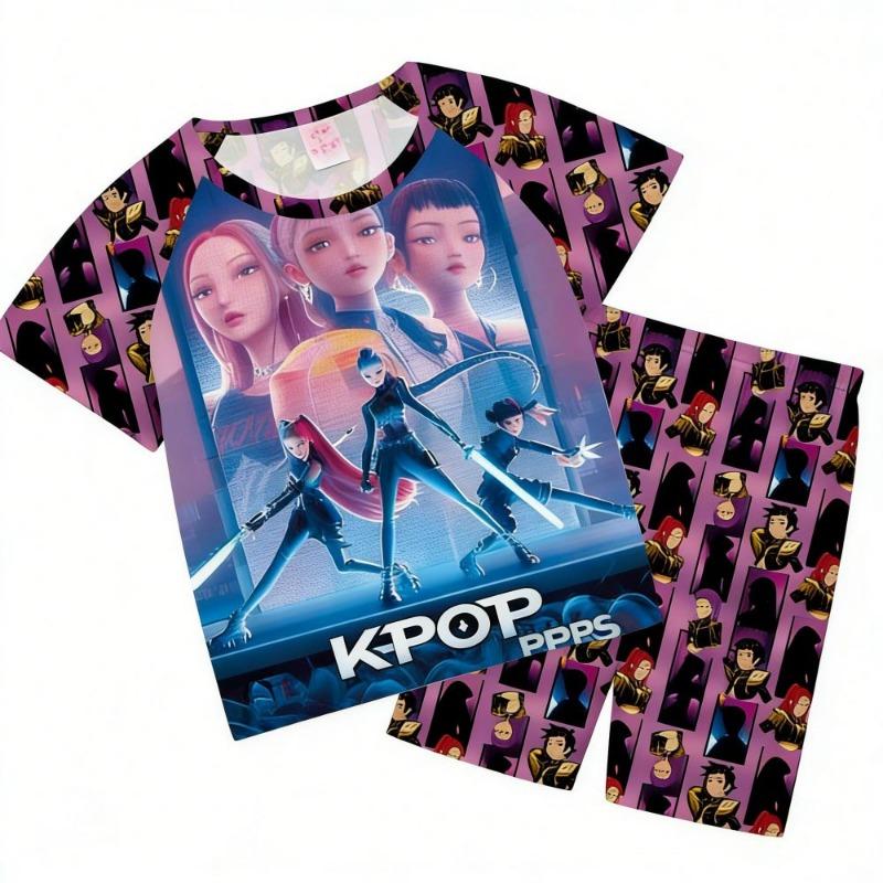 

Дитячі піжами для дівчаток Малюки від 3 до 8 10 11 12 років K-pop Мисливці на демонів Літній комплект з двох предметів: топ + шорти Піжама Набір для сну 120