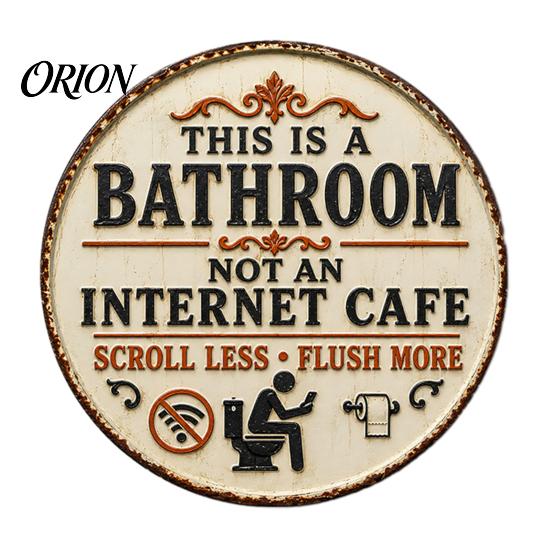 Round Bathroom Wall Decor Vintage Rustic Metal Tin Sign, 8 Inch Hanging Style Plaque, Retro Funny Farmhouse Decorative Sign for Restroom Waterproof