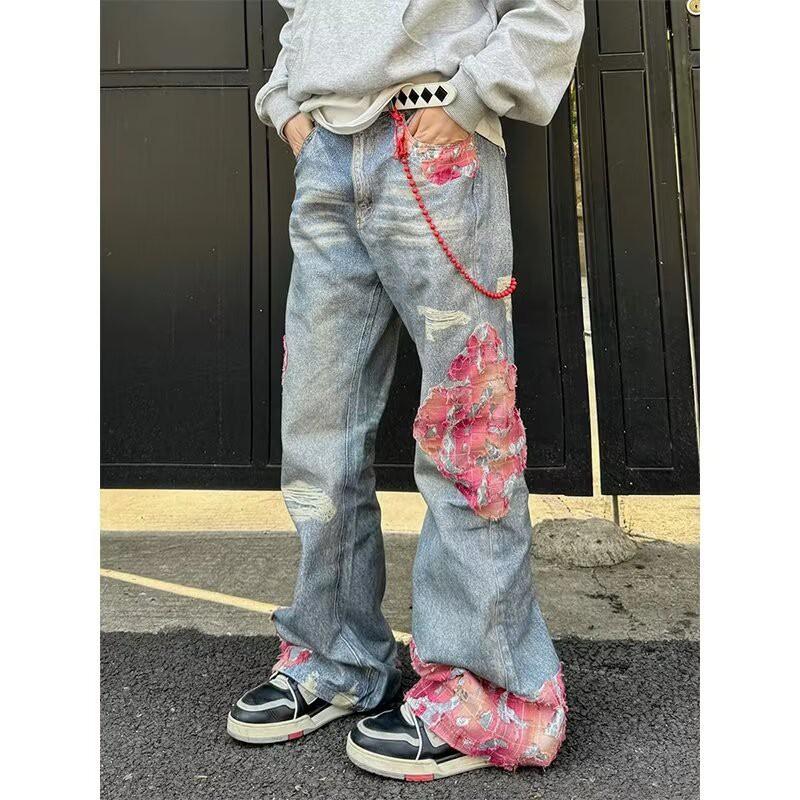 Mens Vintage Streetwear Denim Jeans High Waist Loose Fit Button Fly Straight Leg Cotton Rigid Raw Selvedge