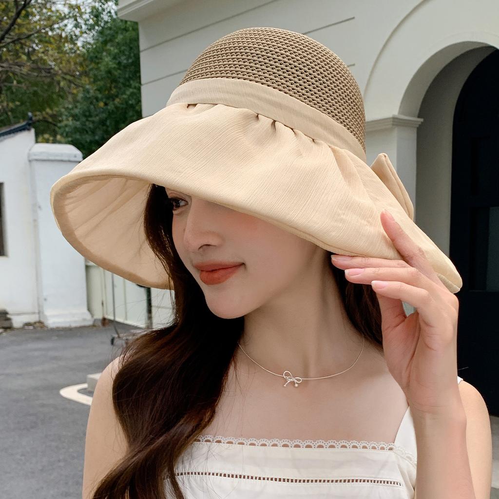Big eaves anti-ultraviolet colored glue bucket hat women's high-end beach hat summer sun hat show face small spring