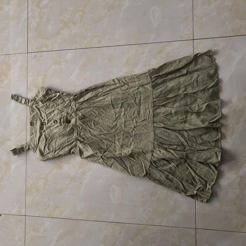 

Tencel Suspender Skirt Summer New Foreign Trade Women clothes Fashion Slim fit Button Pullover Frill Midi dress 31652 Army Green B- 15-13-3 M