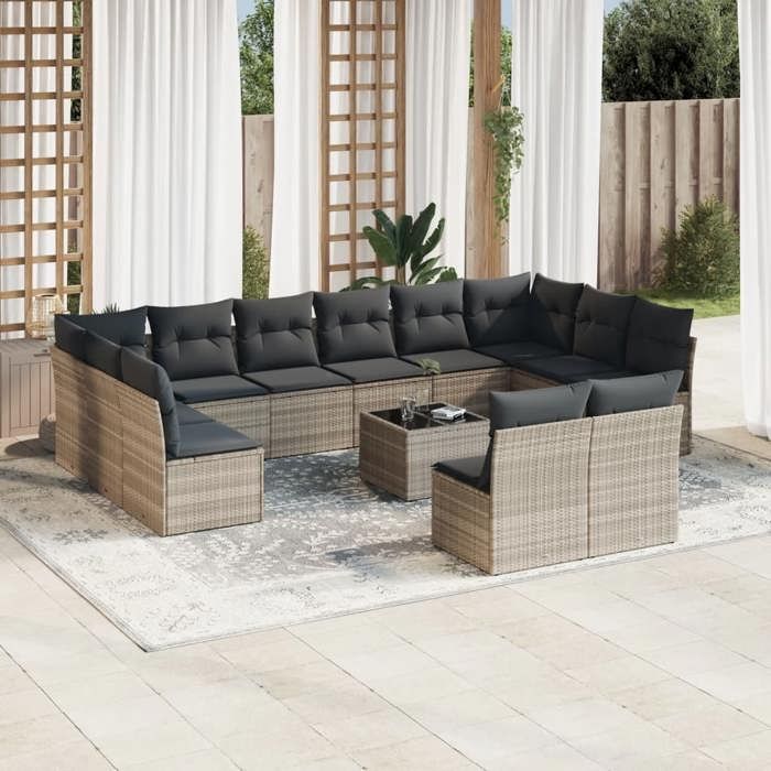VidaXL Salon de Jardin avec Coussins 12 pcs, Canapés de Terrasse, Ensemble de Meubles de Patio, Mobilier d'Extérieur, Beige 3258979