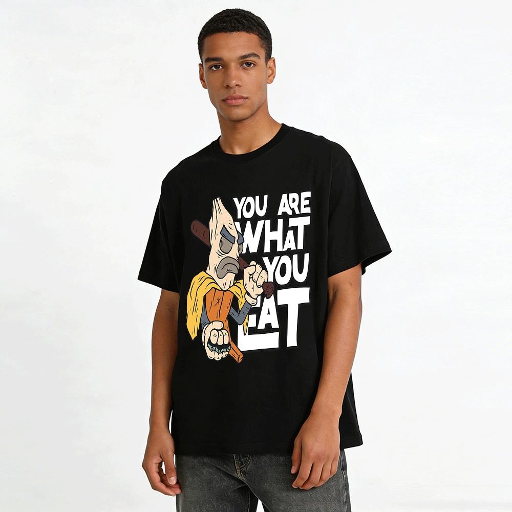 Funny Bread Man Print T-Shirt You Are What You Eat Casual Top Pure cotton T-shirt