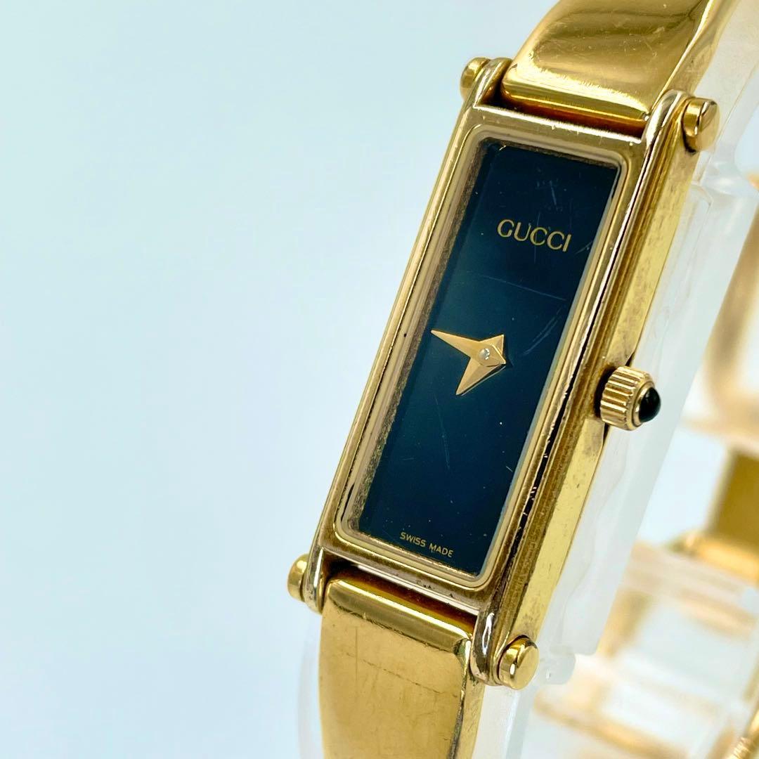 Used 42 working item GUCCI gold rectangular watch new battery ladies