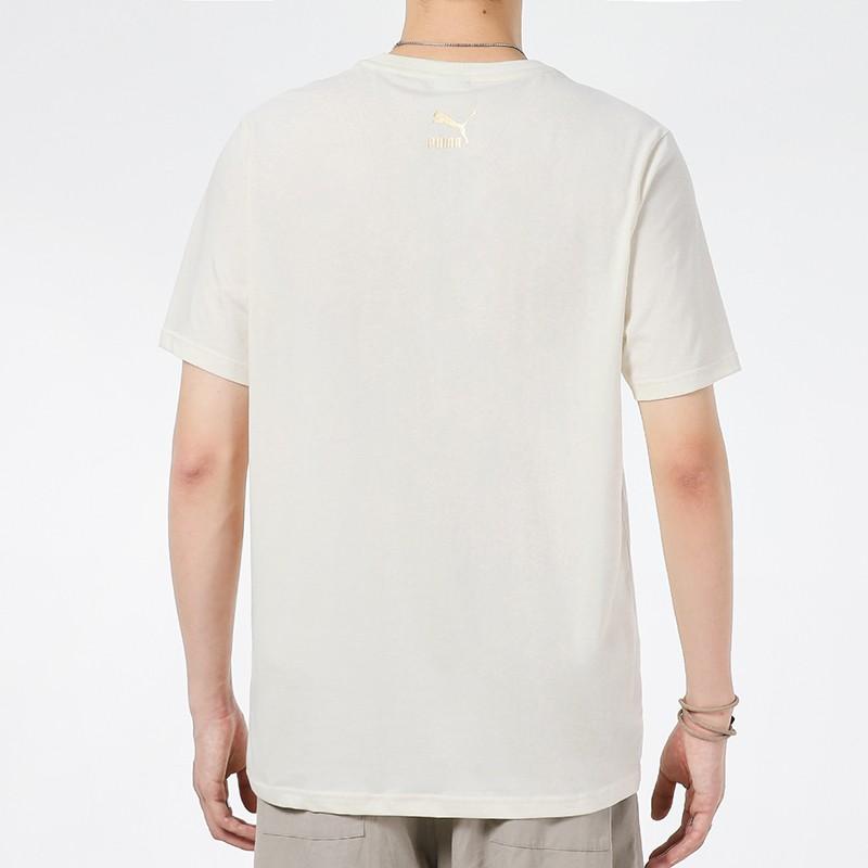 Puma Gold Foil Logo Print Sports Crew Neck T-Shirt Men Tops Off-White 534147-73
