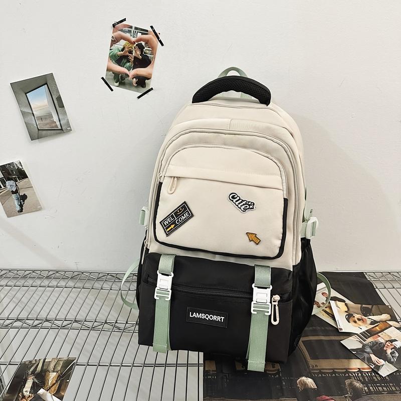 Color Block Schoolbag Middle School Student Backpack Men Women Large Capacity Backpack