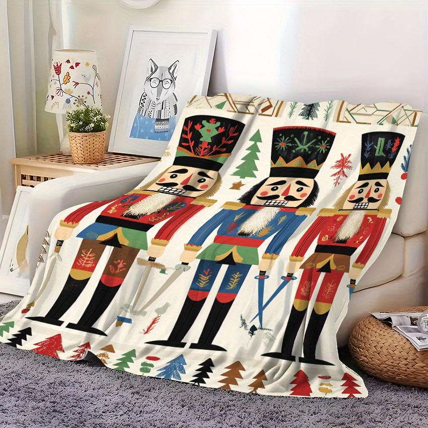 Nutcracker Design Flannel Fleece Throw Blanket - Vintage Style Soft Warm Cozy Blanket for Home, Couch, Bed, Seasonal Decor