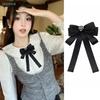 Elegant Black Satin Bow Brooch - Crystal-Accented Bow Tie Pin, Versatile Collar Decoration for Blouses Dresses