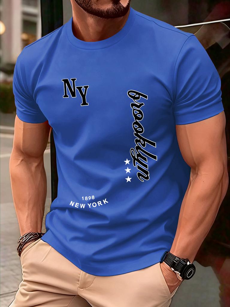New York Brooklyn 1898 Art Letter TShirts Men Summer Cotton ONeck T Shirt AllMatch Casual Top Loose Fashion Man Retro Clothes