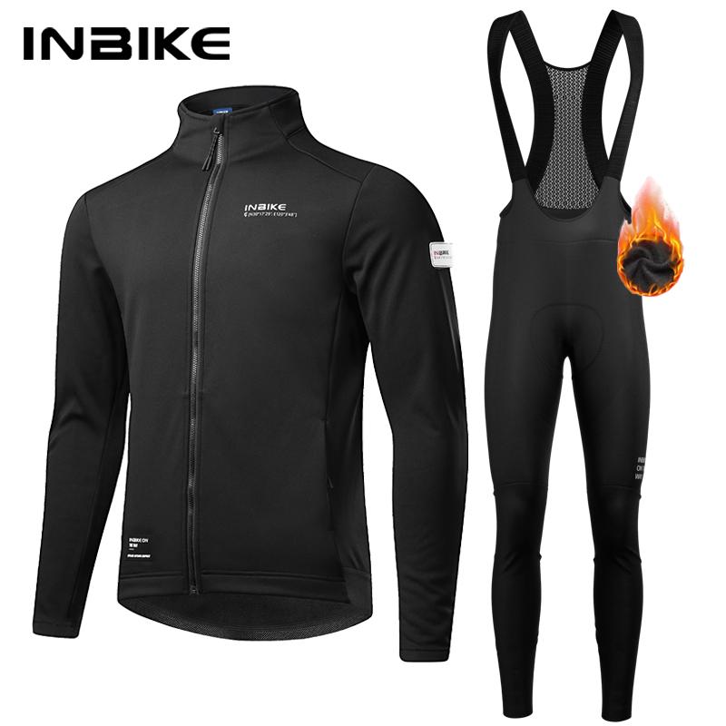 Fahrradanzug Set Herren Winddicht Fleece Thermojacke mit Trägerhose Winter Outdoor Fahrradkleidung Rennrad Mountainbike Kleidung