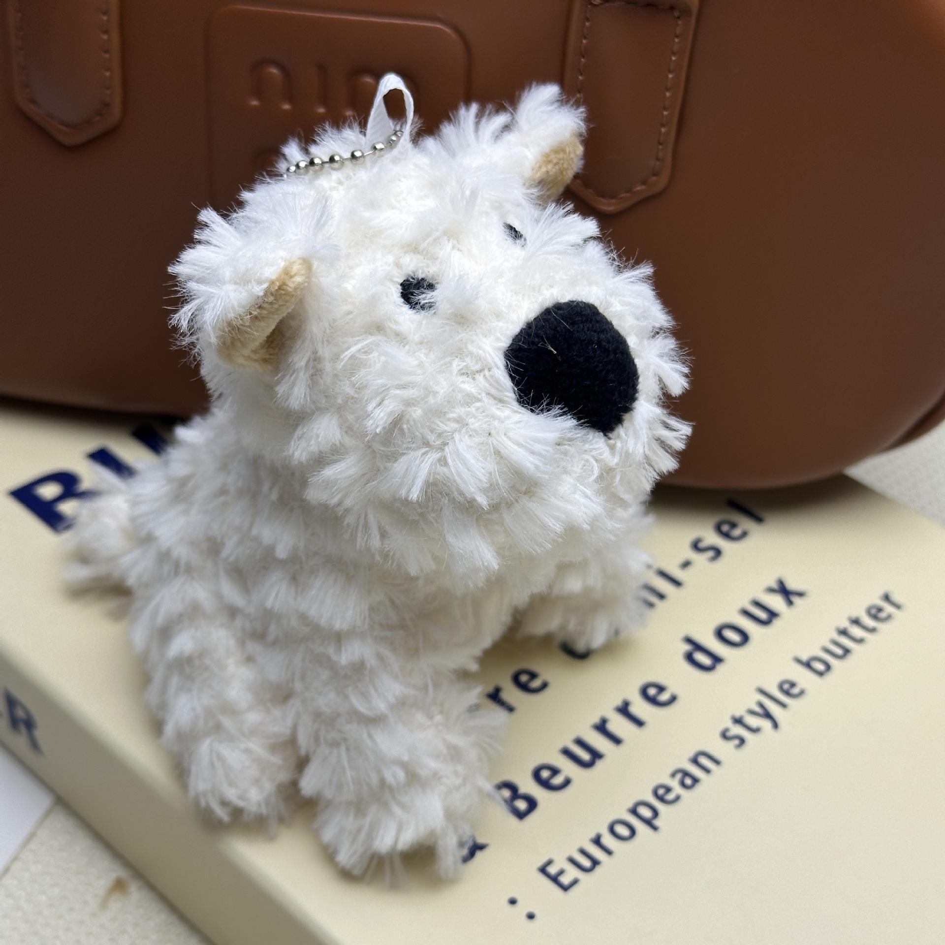 West Highland White Terrier Plush Toy Keychain Charm - Sloppy Lying Puppy Doll 12cm