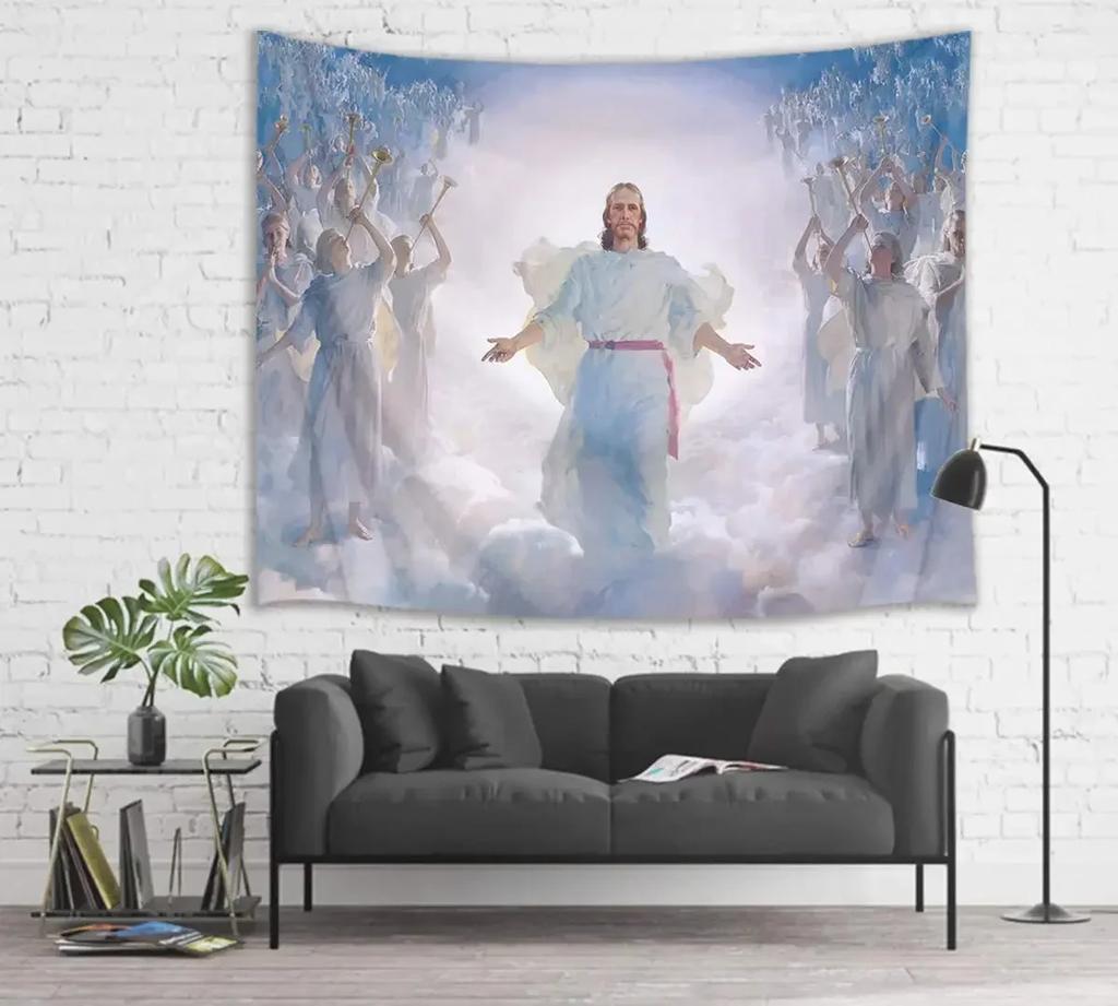 Jesus Christ Tapestry Lord and Angel Heaven Tapestry Wall Hanging Merry Christmas Tapestries for Bedroom Living Room Dorm Decor