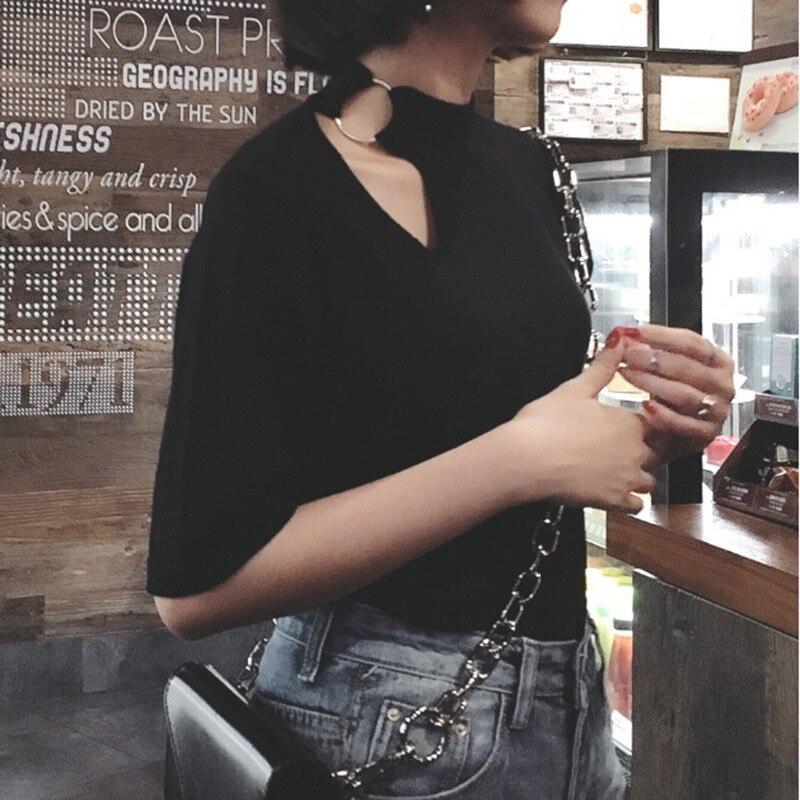 Women's Summer Black T-shirts Hollow Out Short Sleeve Female T-Shirt O Neck Beauty Lady Top Party Everydays Clothing