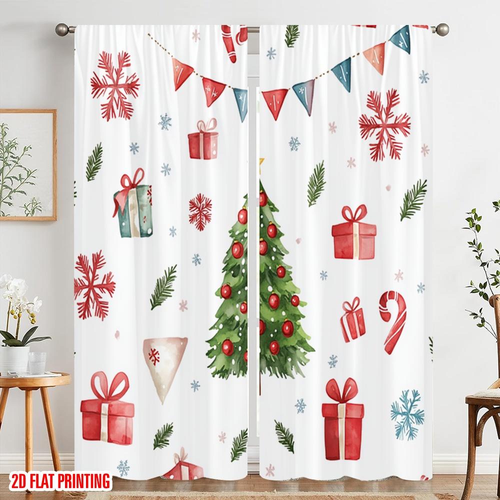Plane Printing Popular Curtain Panels Christmas Tree Gift Snowflake Garland Polyester Fabric Without Rod Outdoor Curtains Set Of 2 Made