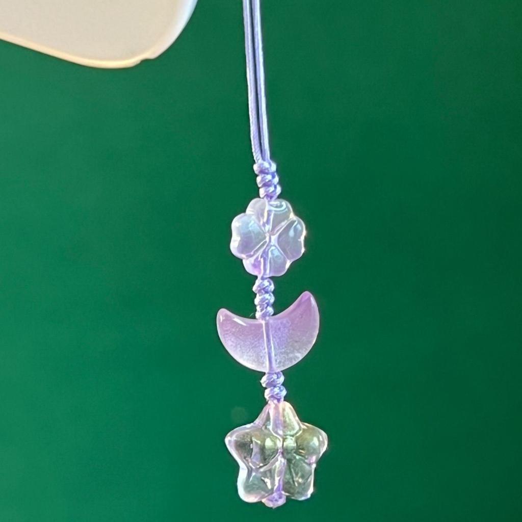 Blue Glass Moon Star Beaded Phone Charm Aesthetic Handmade Crystal Lanyard Pendant Cute Wrist Strap for Girls