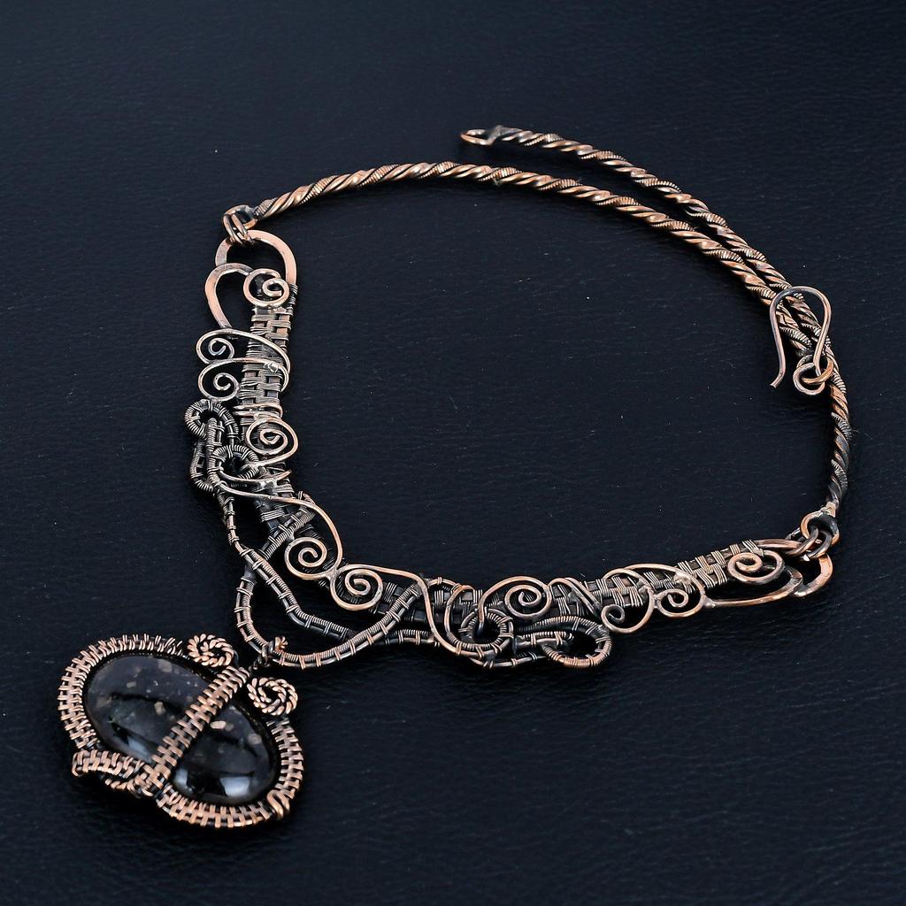 Shungite Gemstone Necklace, 999 Copper Wire Wrapped Handmade Designer Necklace Jewelry, Adjustable Chain Necklace Gift For Women