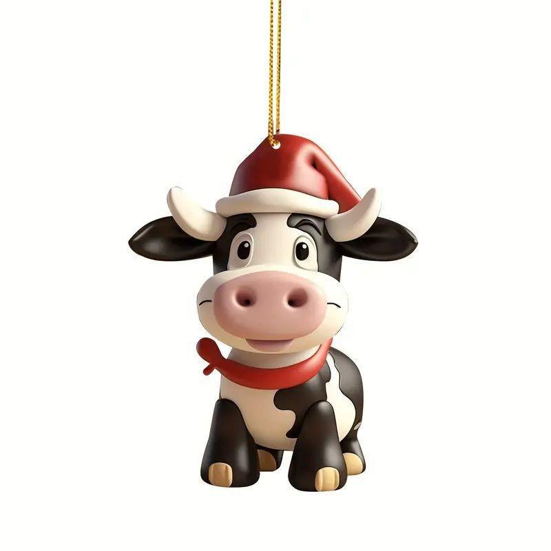 Colorful Cartoon Cow Acrylic Pendant For Festive Car Interior Decoration