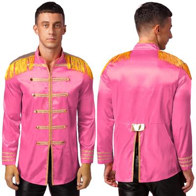 Uomo Halloween Medievale Lungo Soprabito Nappa Spalline Bordi Oro Cerniera Frontale Raso Giacche Costumi Cosplay