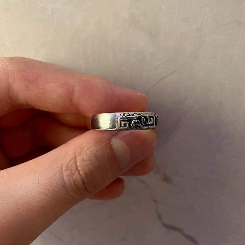 Retro Hui Palindrome Pattern Ring For Men Zinc Alloy Color Punk Gothic Open Ring Handmade Unisex Designer Zircon Accessories Gift