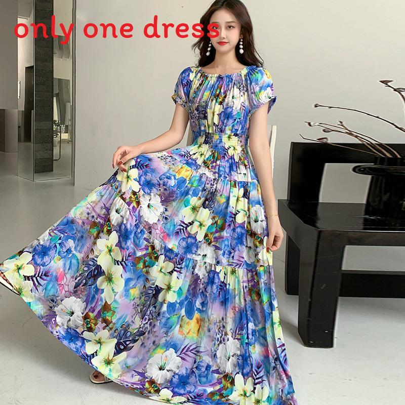Bohemian Maxi Dress With Elastic Waist For Summer Beach Vacation And Artful Style