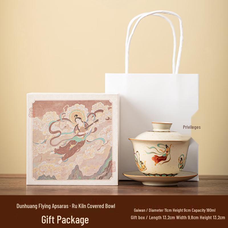 Dunhuang Flying Apsaras Ru Kiln Ceramic Gaiwan Tea Set