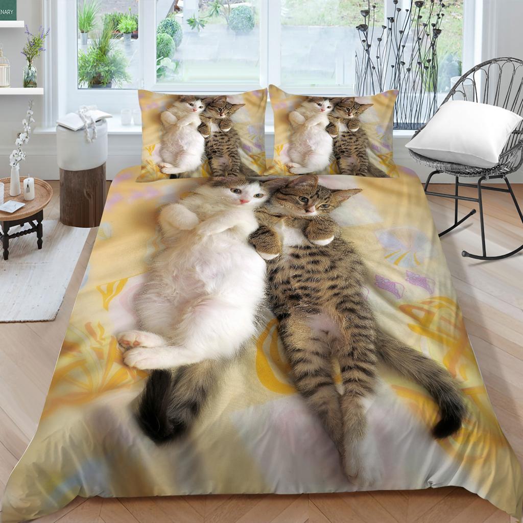 Animal Themed 3D Cat Print Bedding Cute Girl Duvet Cover Set