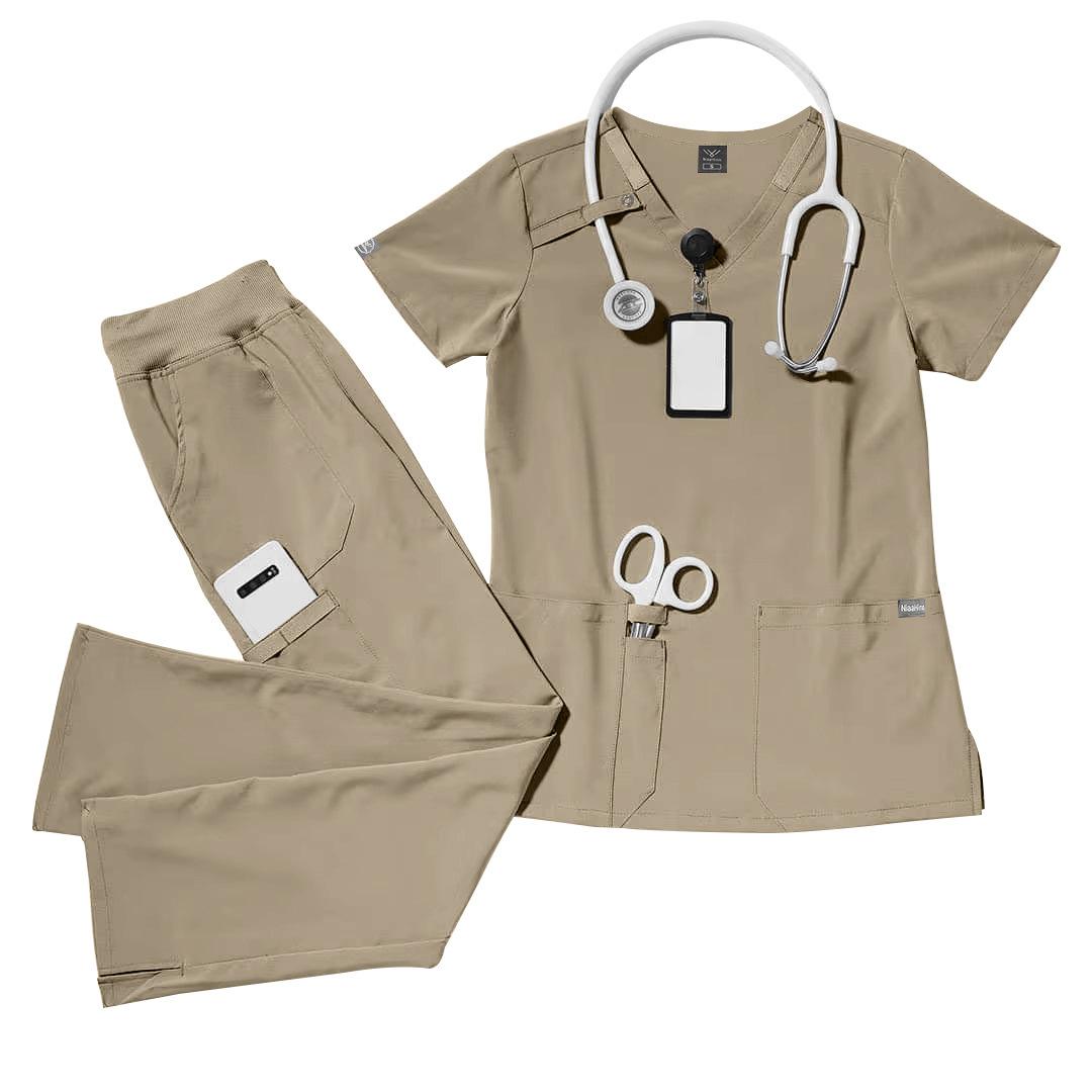 

Унисекс медицинская униформа для мужчин и женщин одежда для медсестер лабораторный костюм для красоты комплект хирургических костюмов для медсестер рабочая одежда для врачей-стоматологов клинические брюки L бежевый