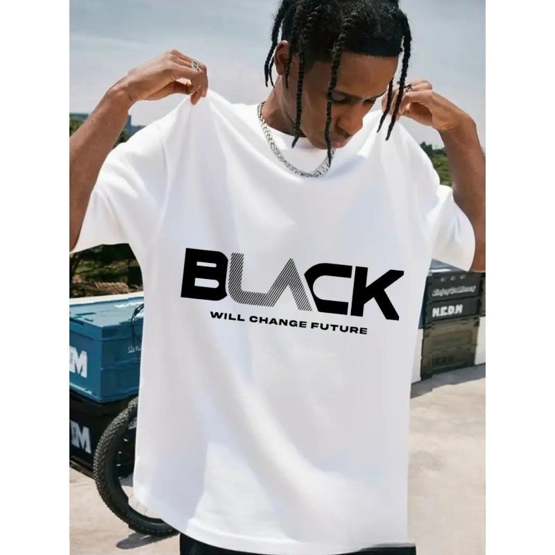 

European sizes Men s Loose Printed T-shirt Black Will Change Future Loungewear, Comfortable, Breathable, Casual Sports Top, Halloween, Gift 4XL білий