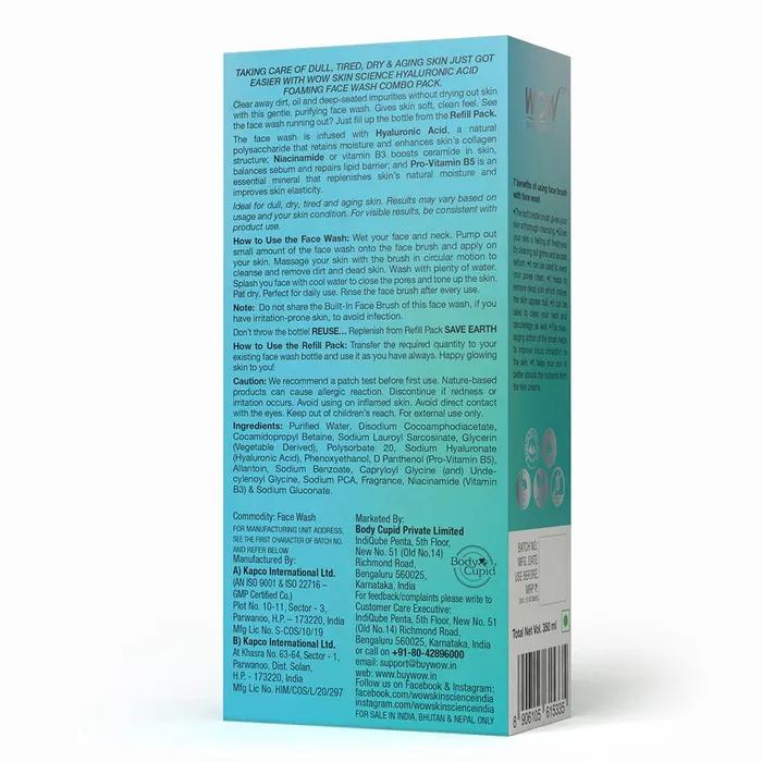 Wow Skin Science Nettoyant visage à l'acide hyaluronique - Nettoyant visage pour peaux sèches et nettoyage intense du visage 350 ml