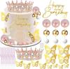 Crown Cake Topper Crown Birthday Candles Gold Butterflies, Corona Para Pastel, Cake Decorations for Birthday Wedding Party