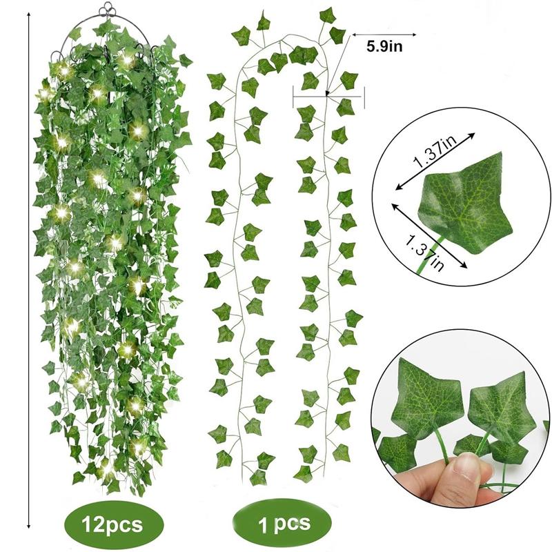 1Pcs Artificial Vines With Lights Fake Ivy Leaves String Lights Garland for Bedroom Wedding Wall Indoor Outdoor Home Room Decor