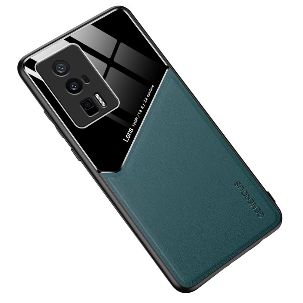 

For Xiaomi Poco F5 Pro 5G/Redmi K60 Pro 5G/K60 5G Leather Coated TPU+PC Cover Magnetic Car Holder Phone Case Green