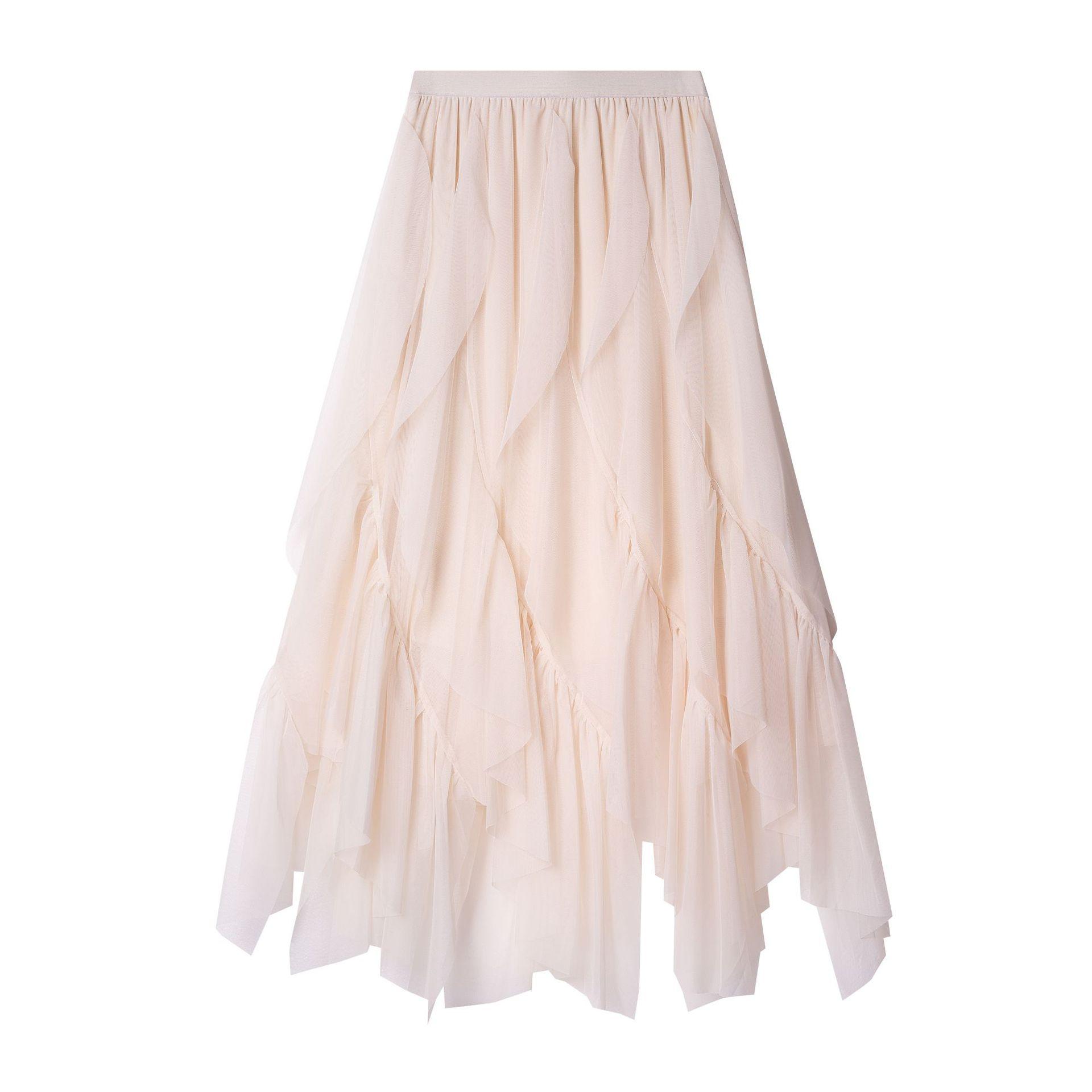 

Юбка из газовой ткани с неровной оборкой и листьями, женская юбка осень-лето 2025 года, новое платье из сетчатой ткани с высокой талией, средней и длинной драпировкой One Size