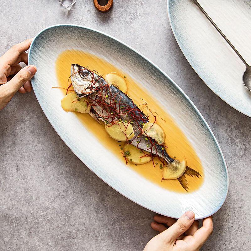 Elegant 12-inch Ceramic Oval Fish Plate