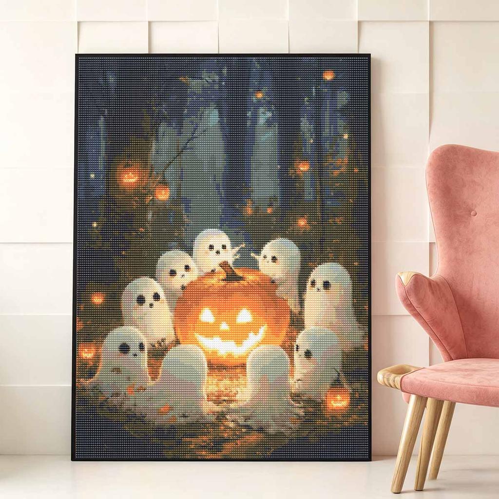 Full Drill Diamond Painting Kit Spooky Ghost Pumpkin Design DIY 5D Rhinestone Art Canvas for Room Decoration Gift