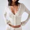 2026 Herbst Spitze Stricktop Damen Slim Fit V-Ausschnitt Langarm Pullover